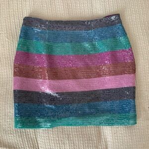 Women's Mid Rise Rainbow Stripe Vintage Sequined Mini Skirt On 34th Y2K Pink